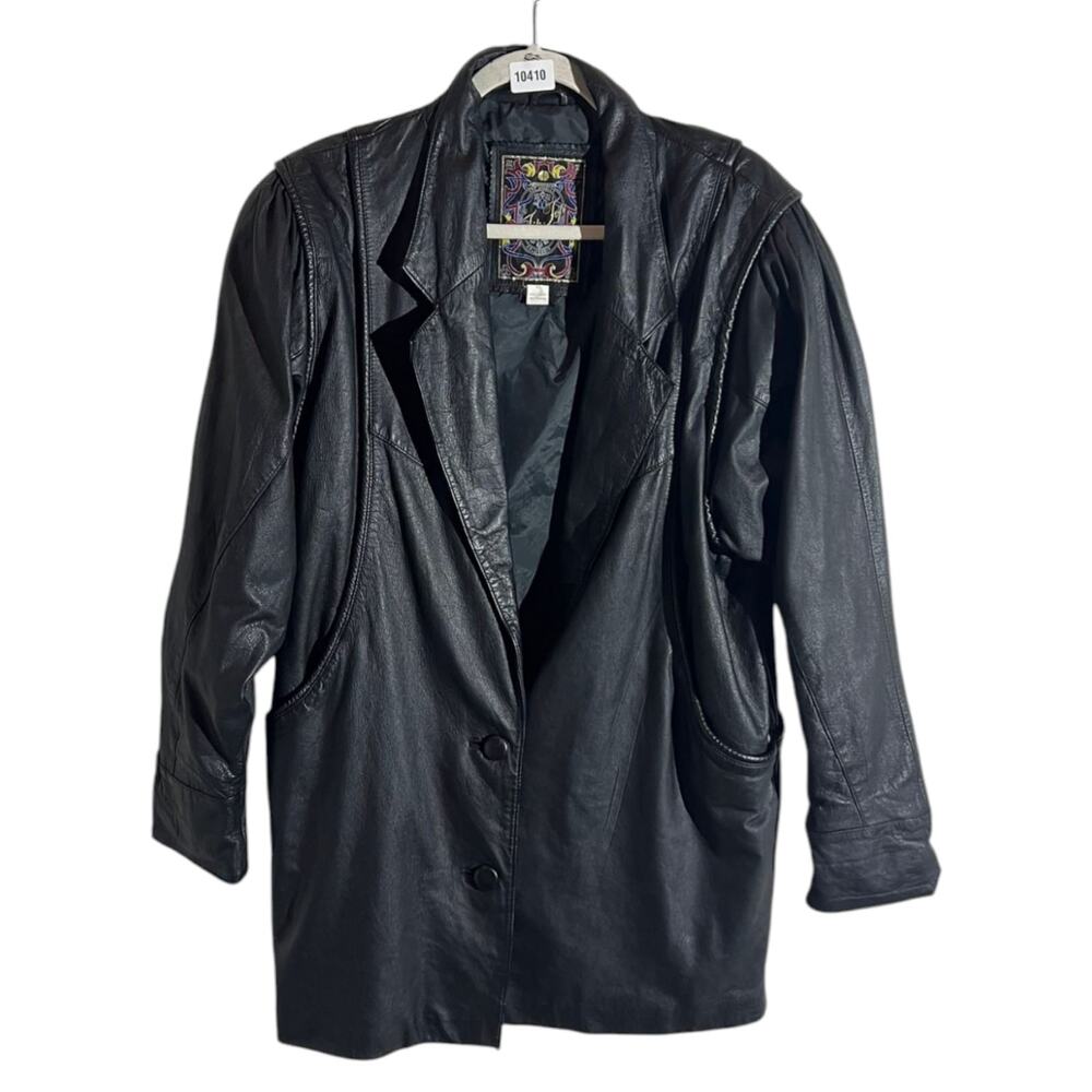Vintage Leather Blazer Jacket - Women's black